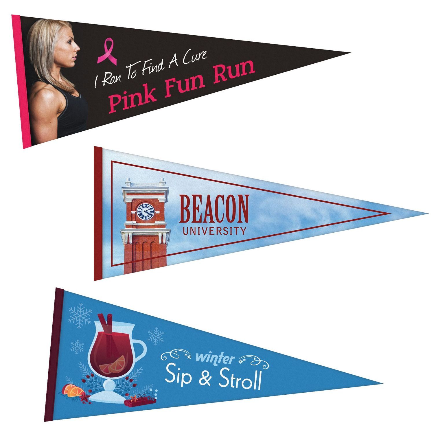 Pennant Felt Sign - Full Color Printed on 1 Side - 12" x 30"